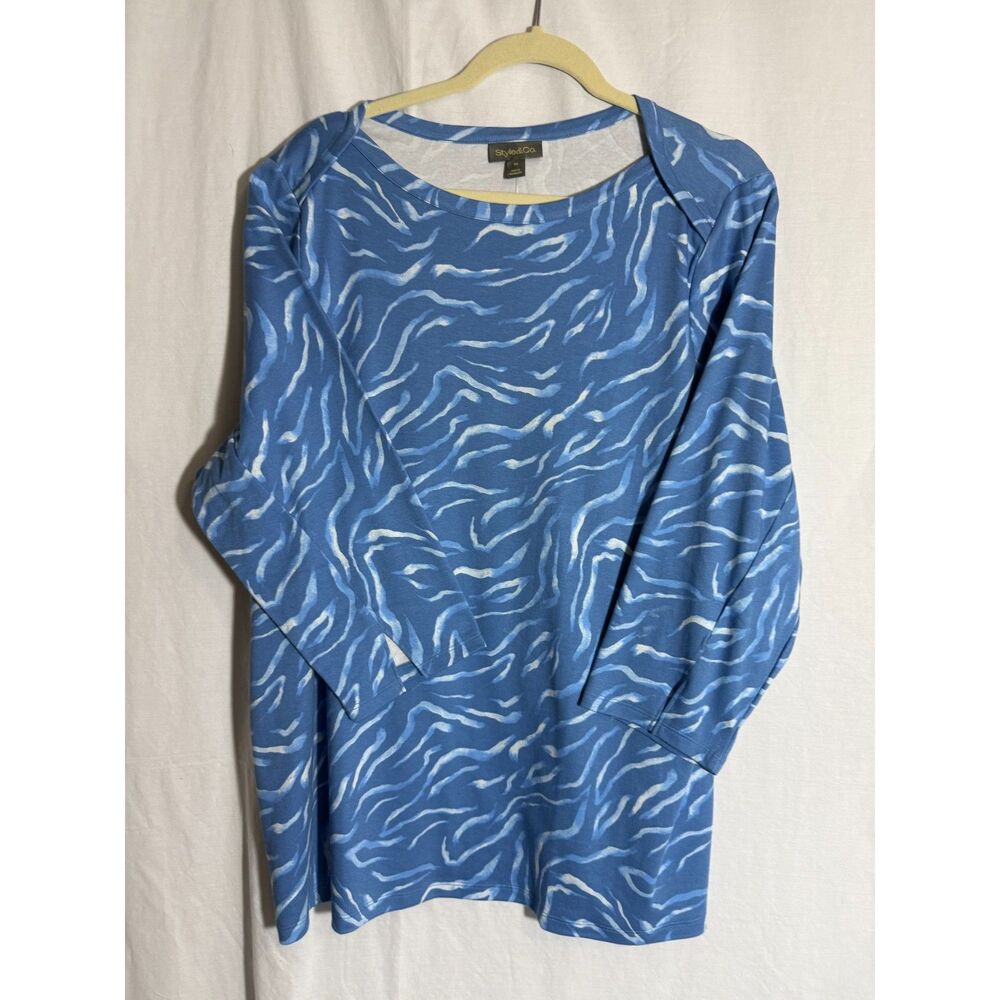 Style&Co 100% Cotton Knit 3/4 sleeve. SZ 3X NWT Blue Boat neckline/envelope shou